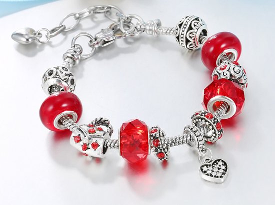 Treasure Trove Bracelet à breloques élégant - Femme - Couleur argent rouge - Ajustable 19 - 22 cm