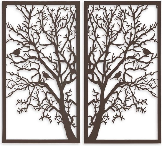 Wanddecoratie - Levenboom tweeluik - ijzer - bruin