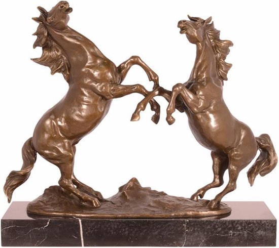 Bronzen beeld - Stieigerende paarden - Op een standaard, Brons - 36,5 cm hoog