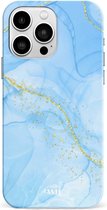 xoxo Wildhearts Marble Blue - Single Layer - Hoesje geschikt voor iPhone 14 Pro hoesje - Marmer hoesje - Shockproof case - Beschermhoesje geschikt voor iPhone 14 Pro case - Blauw