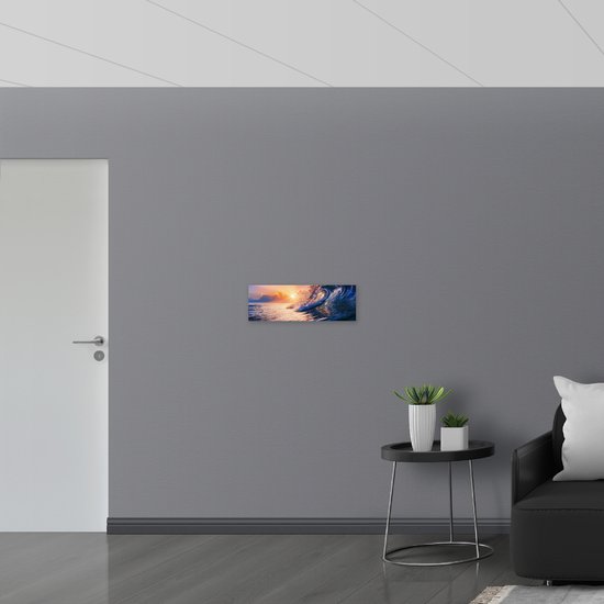 WallClassics - Drapeau - Golf dans la mer au coucher du soleil - Photo 60x20 cm sur drapeau polyester