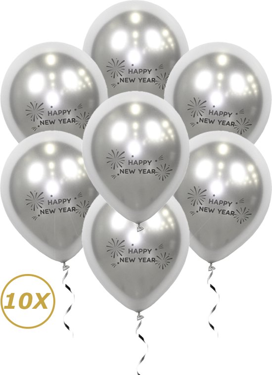 Oud En Nieuw Versiering 2023 Zilveren Happy New Year Ballonnen Nieuw Jaar Feest Artikelen Decoratie Helium Zilver – 10 Stuks
