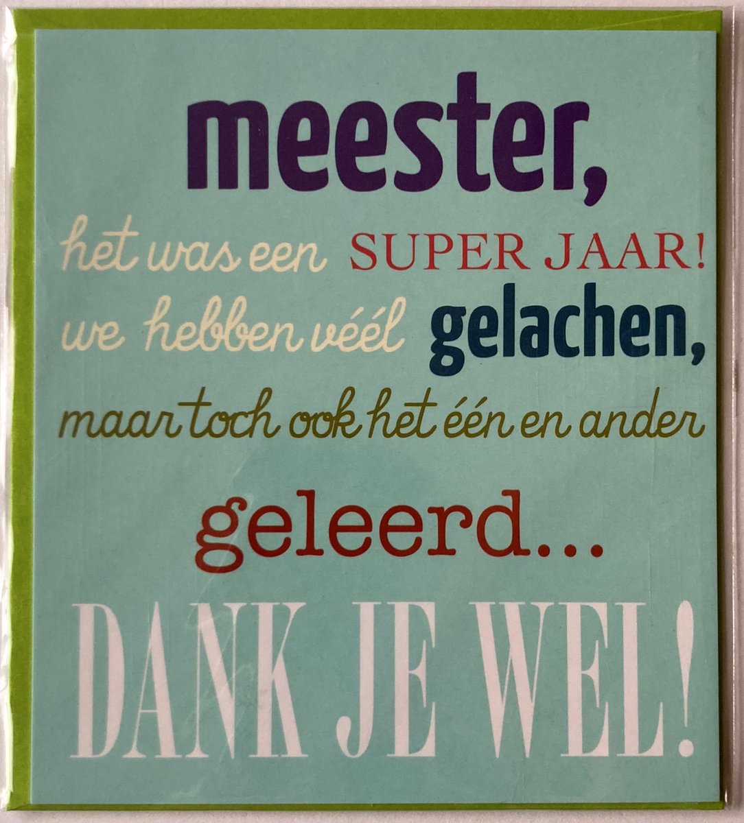 Mailbox - wenskaart met enveloppe - meester dank je wel