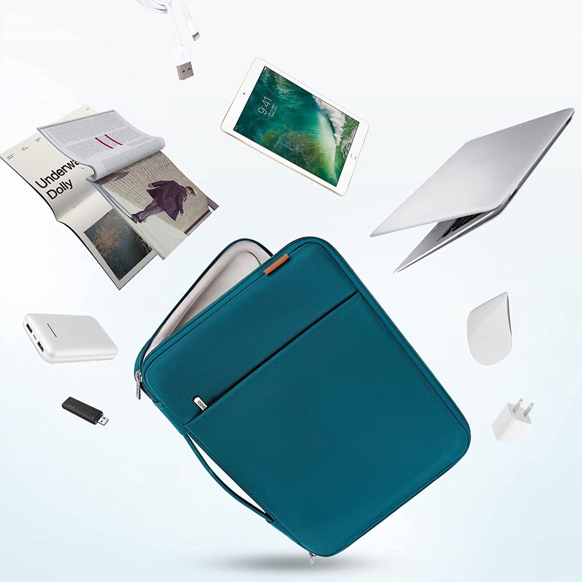 13,3 inch laptoptas, hoes, waterdichte laptophoes, pc-case, notebook voor 13" MacBook Air Pro/13,5" Microsoft Surface Book 2 3/ASUS Zenbook/HP Elitebook/Lenovo thinkpad 13 Yoga x13, turquoise thumbnail 4