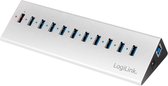 LogiLink USB hub met 10+1 poorten - USB3.0 / QC3.0 - externe 12V voeding / zilver - 1 meter
