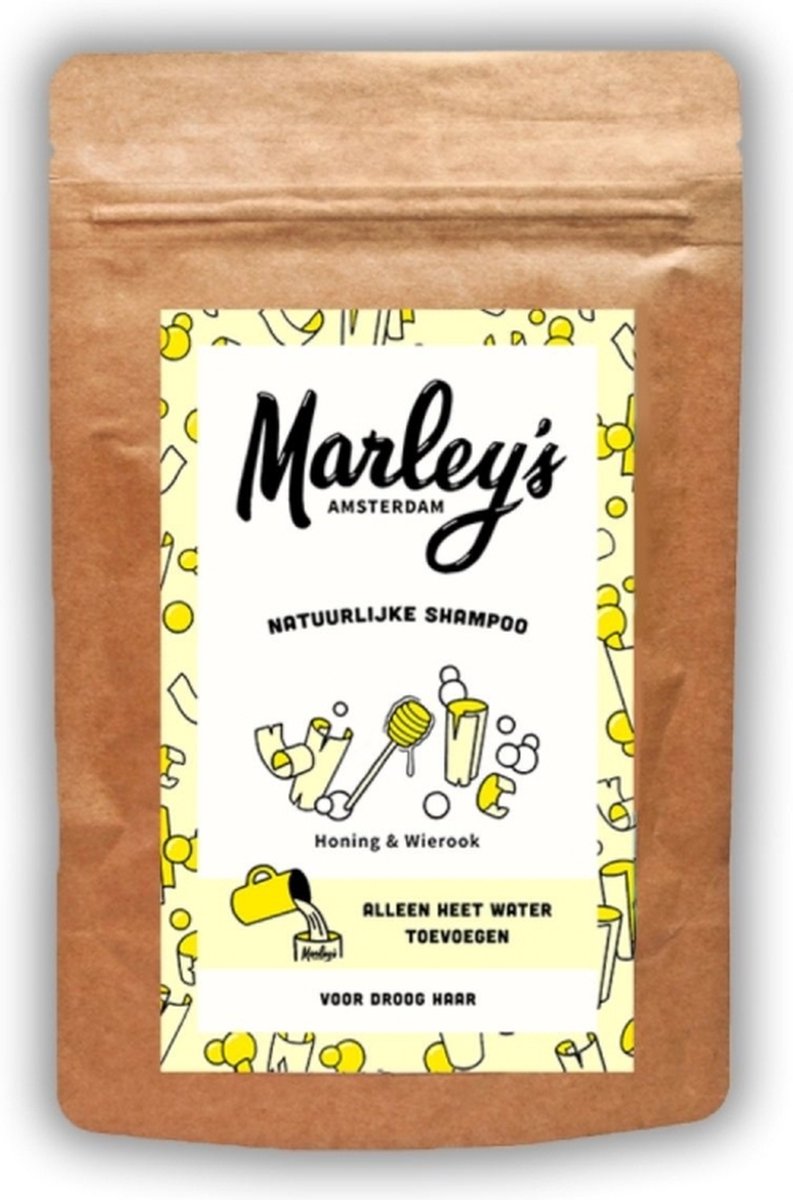 Marley's Amsterdam duurzame & natuurlijke shampoo - Droog Haar - Bier & Wierook - 450ml - shampoovlokken