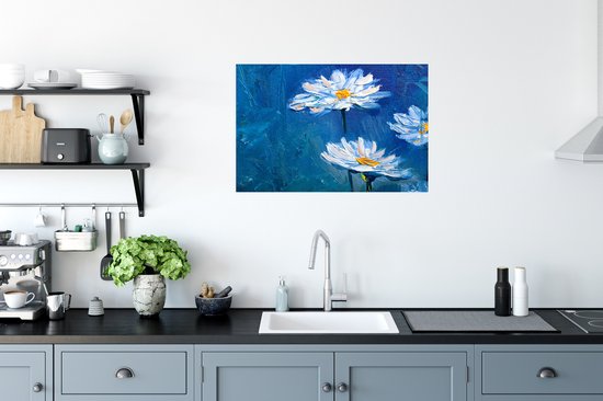 Poster Schilderij - Olieverf - Bloemen - Blauw - 60x40 cm