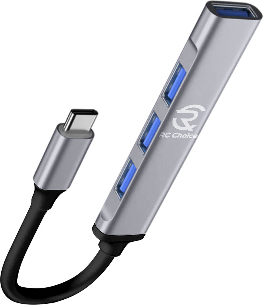 RC Choice USB C Hub - USB Type C - 4 USB poorten - Aluminium Zwart / Grijs
