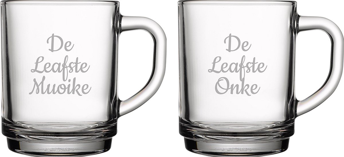Gegraveerde theeglas 25,5cl De Leafste Muoike-De Leafste Omke