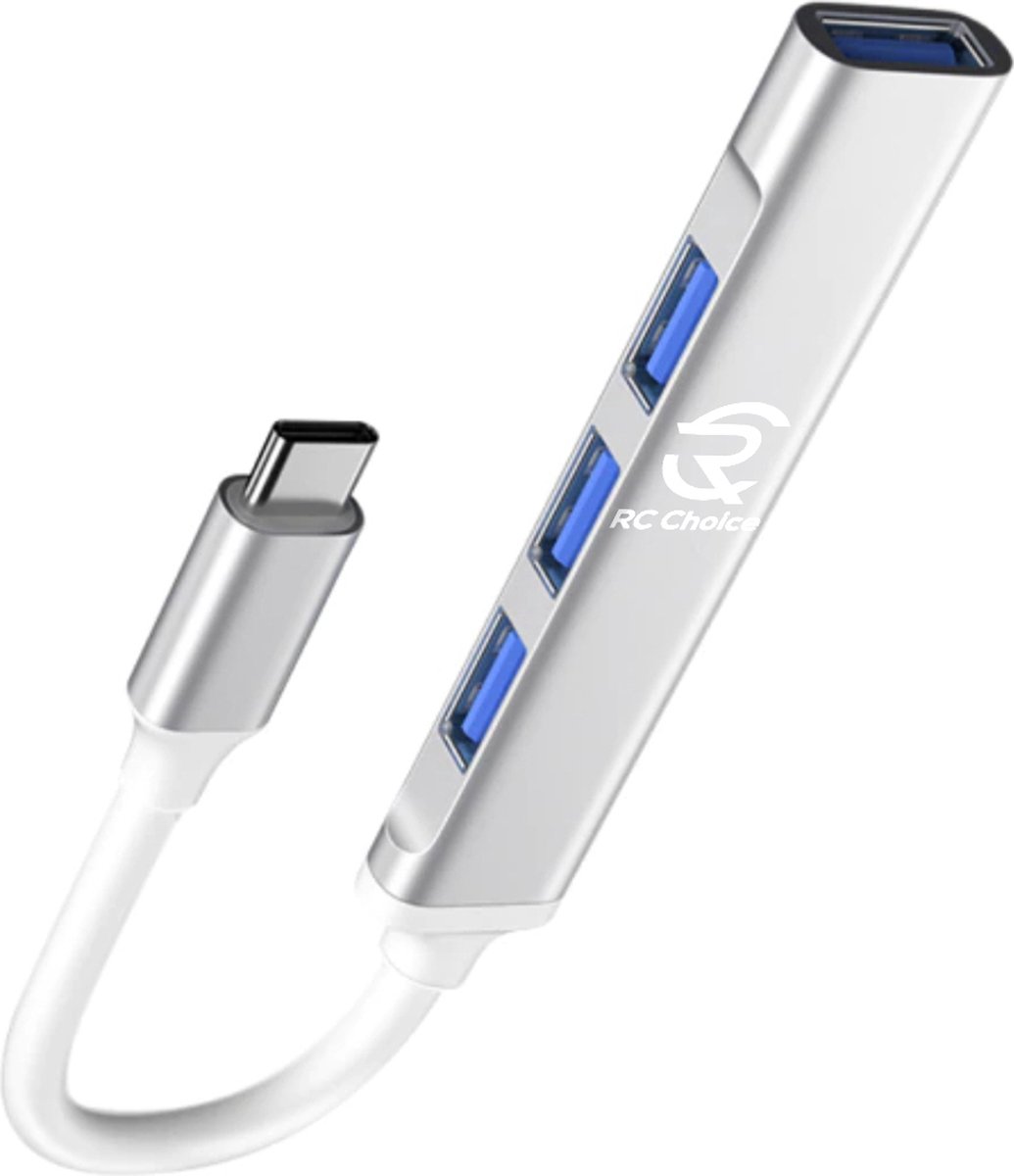 RC Choice USB C Hub - USB Type C - 4 USB poorten - Aluminium Wit / Zilver