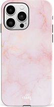 xoxo Wildhearts Marble Dusty Pink - Double Layer - Hardcase hoesje geschikt voor iPhone 13 Pro Max hoesje roze - Roze shockproof case geschikt voor Apple iPhone 13 Pro Max hoesje marmer - Roze