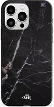 xoxo Wildhearts Marble Black Mood - Single Layer - Hardcase hoesje geschikt voor iPhone 14 Pro hoesje zwart - Zwarte shockproof case geschikt voor Apple iPhone 14 Pro hoesje marmer - Zwart