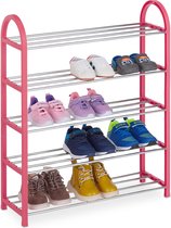Relaxdays schoenenrek kinderen - tot maat 30 - laag opbergrek voor 15 paar kinderschoenen - roze