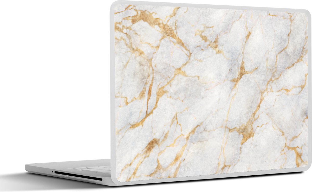 Laptop sticker - 17.3 inch - Marmer - Wit - Goud - Abstract - SleevesAndCases