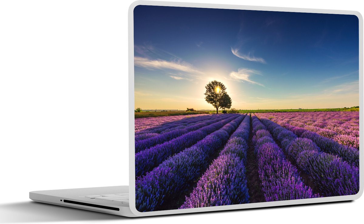 Laptop sticker - 13.3 inch - Lavendel - Zon - Boom - Bloemen - Paars - 31x22,5cm - Laptopstickers - Laptop skin - Cover