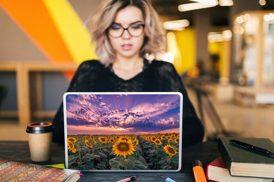 Autocollant pour ordinateur portable - 10,1 pouces - Fleurs - Ciel - Violet - Tournesol - Coucher de soleil - 25x18cm - Autocollants pour ordinateur portable - Peau pour ordinateur portable - Couverture