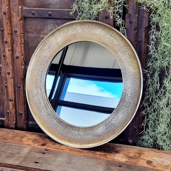 Grand miroir rond antique en laiton de style AnLi | bol