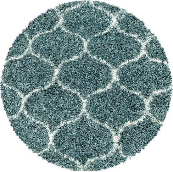 Flycarpets Azure Rond Vloerkleed Berber Motief - Blauw / Crème - Hoogpolig - Woonkamer - 200x200 cm