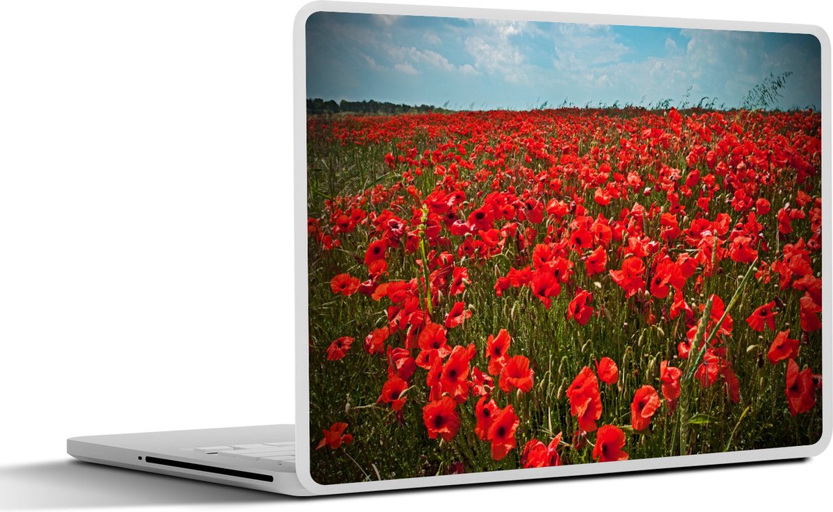 Laptop sticker - 14 inch - Een weiland vol met klaprozen - 32x5x23x5cm - Laptopstickers - Laptop skin - Cover
