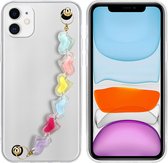 Cadorabo Hoesje geschikt voor Apple iPhone 11 in Transparant met kleurrijke hartjes - Beschermhoes van flexibel TPU silicone Case Cover met polsketting