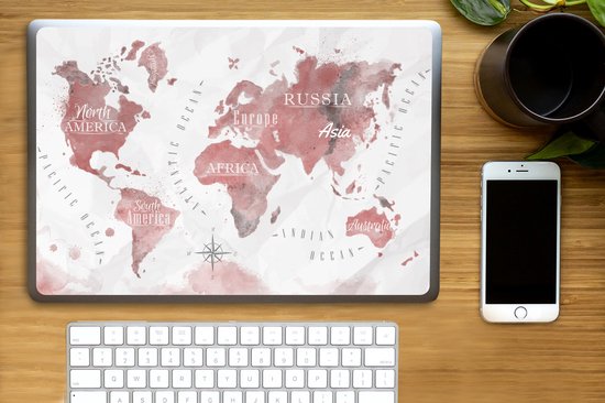 Sticker pour ordinateur portable - 15,6 pouces - Wereldkaart - Peinture - Rose