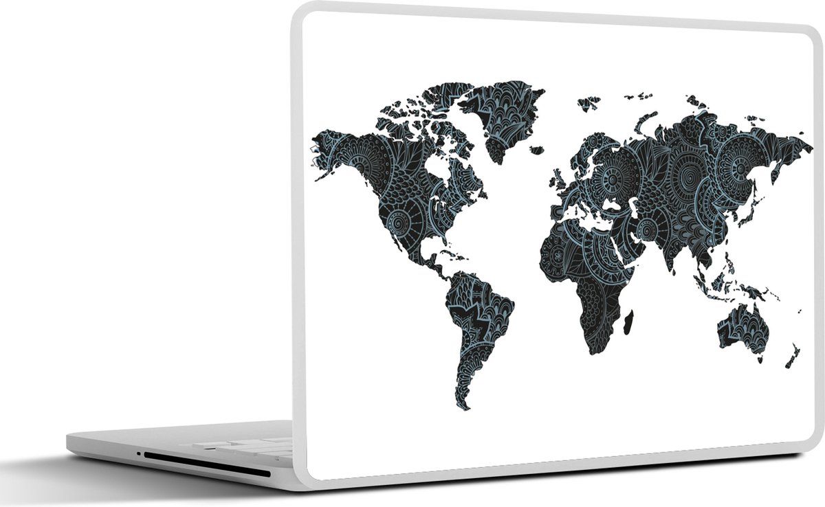 Laptop sticker - 10.1 inch - Wereldkaart - Mandala - Blauw - Kindje - Jongen - Meid - 25x18cm - Laptopstickers - Laptop skin - Cover