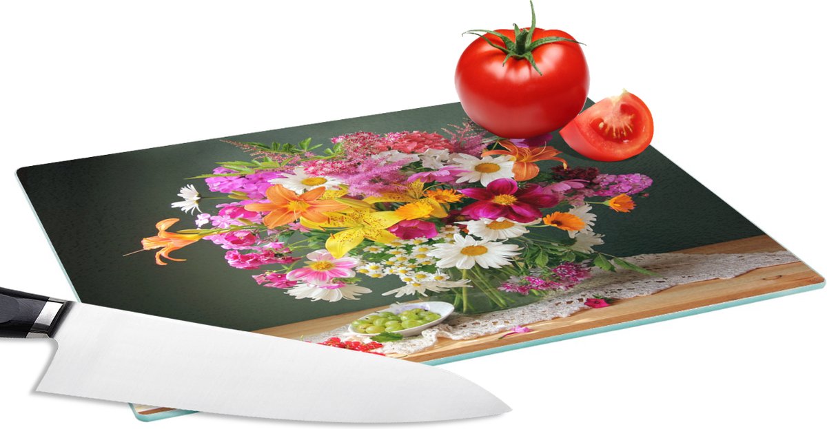 Glazen Snijplank - 28x20 - Boeket - Stilleven - Fruit - Snijplanken Glas