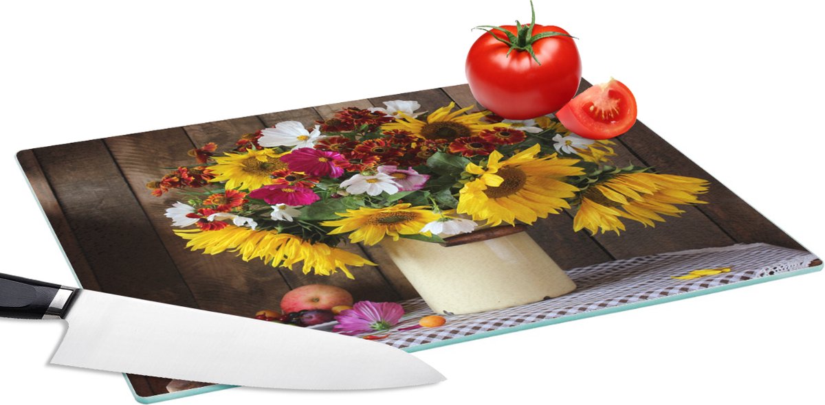 Glazen Snijplank - 39x28 - Bloemen - Kleuren - Stilleven - Snijplanken Glas