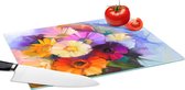 Planche à découper en Verres - 39x28 - Peinture à l'huile - Couleurs - Fleurs - Planches à découper en Glas