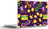 Laptop sticker - 14 inch - Carnaval - Feest - Paars - Patronen - 32x5x23x5cm - Laptopstickers - Laptop skin - Cover