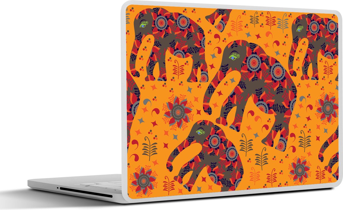 Laptop sticker - 13.3 inch - Olifant - Ornament - Bloemen - Patroon - 31x22,5cm - Laptopstickers - Laptop skin - Cover