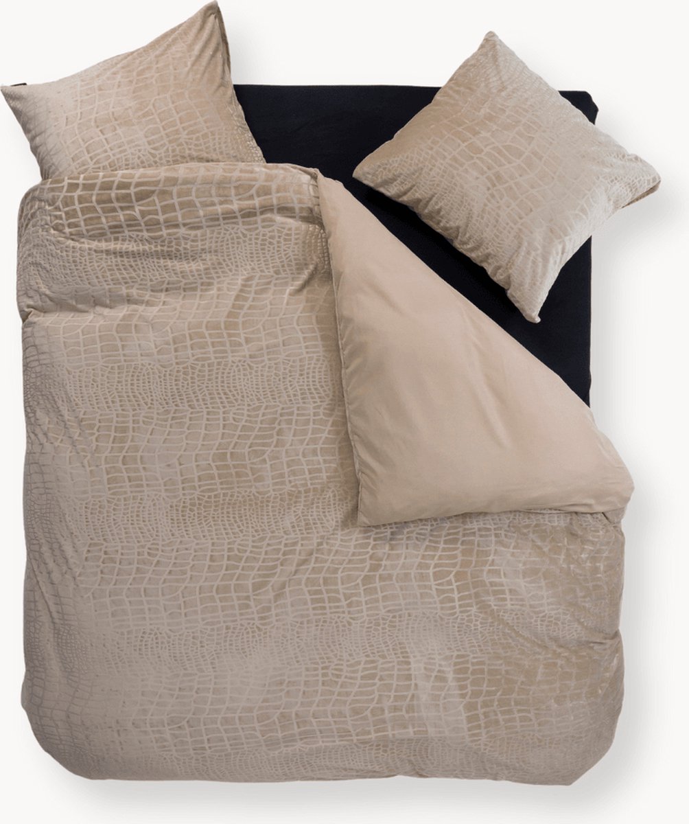 Y-NOT - Dekbedovertrek met kussenslopen - Velvet Snake Skin Desert Taupe - 2 Persoons - 200x200/220 cm