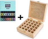 SensaHome Essentiële Aroma Oliën Houten Box 25 Slots + 14 x Natuurlijke Etherische Oliën | Houten Doos + 14 Olie Flesjes
