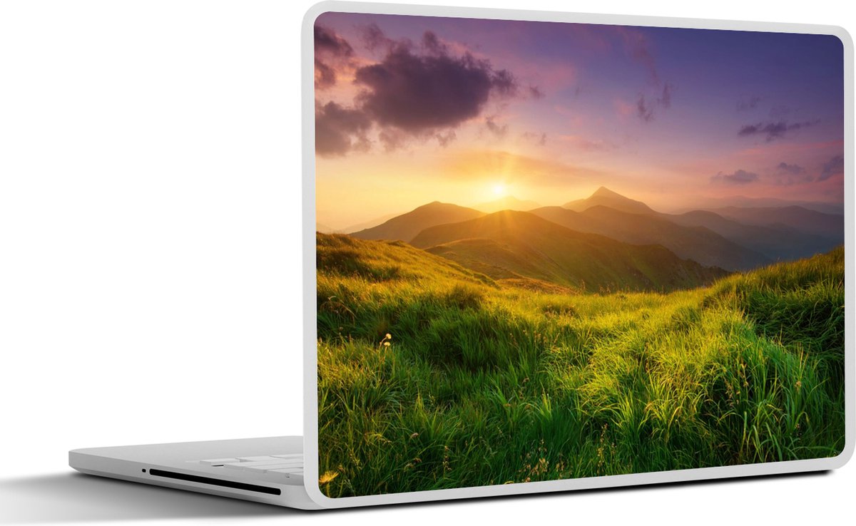 Laptop sticker - 15.6 inch - Bergen - Zon - Natuur - 36x27,5cm - Laptopstickers - Laptop skin - Cover
