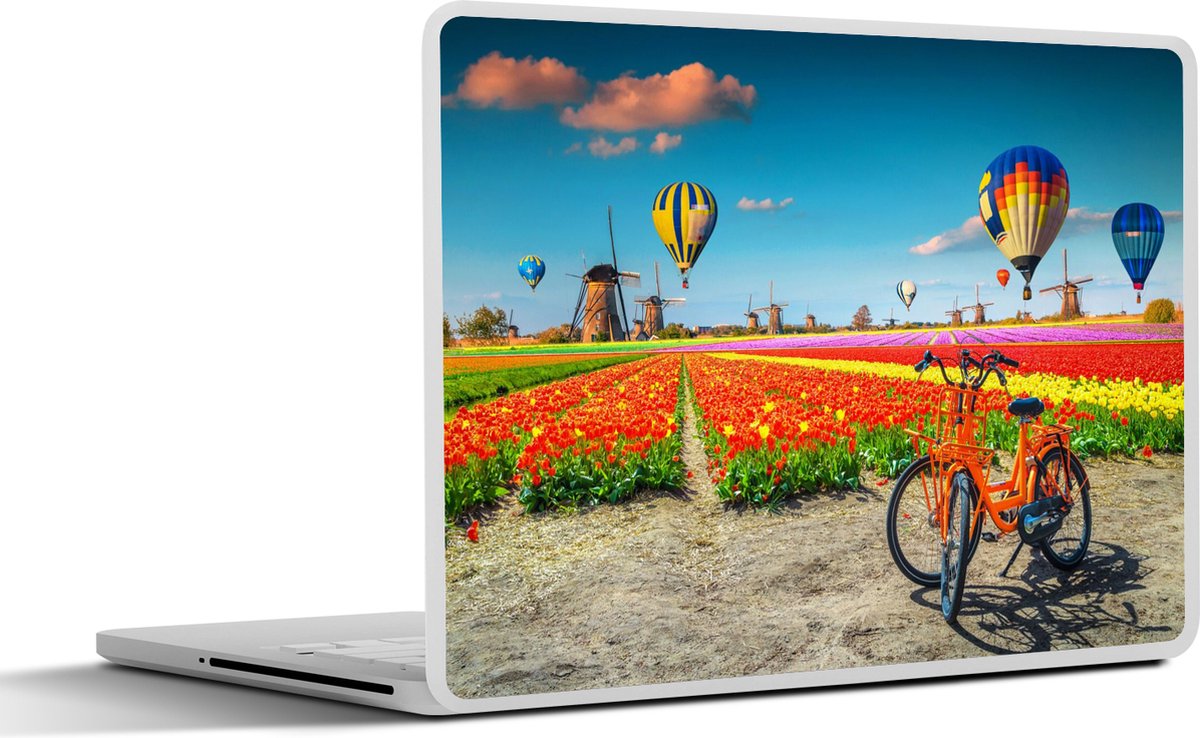 Laptop sticker - 14 inch - Luchtballon - Oranje - Tulpen - 32x5x23x5cm - Laptopstickers - Laptop skin - Cover