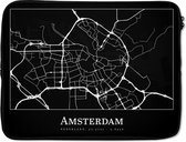 Laptophoes 15.6 inch - Kaart - Stadskaart - Plattegrond - Amsterdam - Laptop sleeve - Binnenmaat 39,5x29,5 cm - Zwarte achterkant