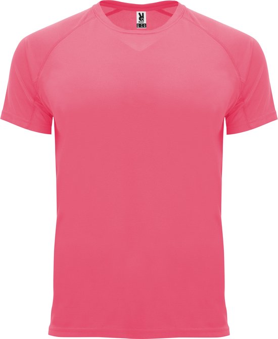 Fluorescent Roze unisex sportshirt korte mouwen Bahrain merk Roly maat S