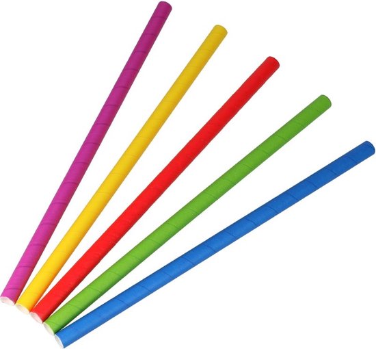BIO Papieren milkshake rietjes 10mm x 240mm Bright Colours (per 80)