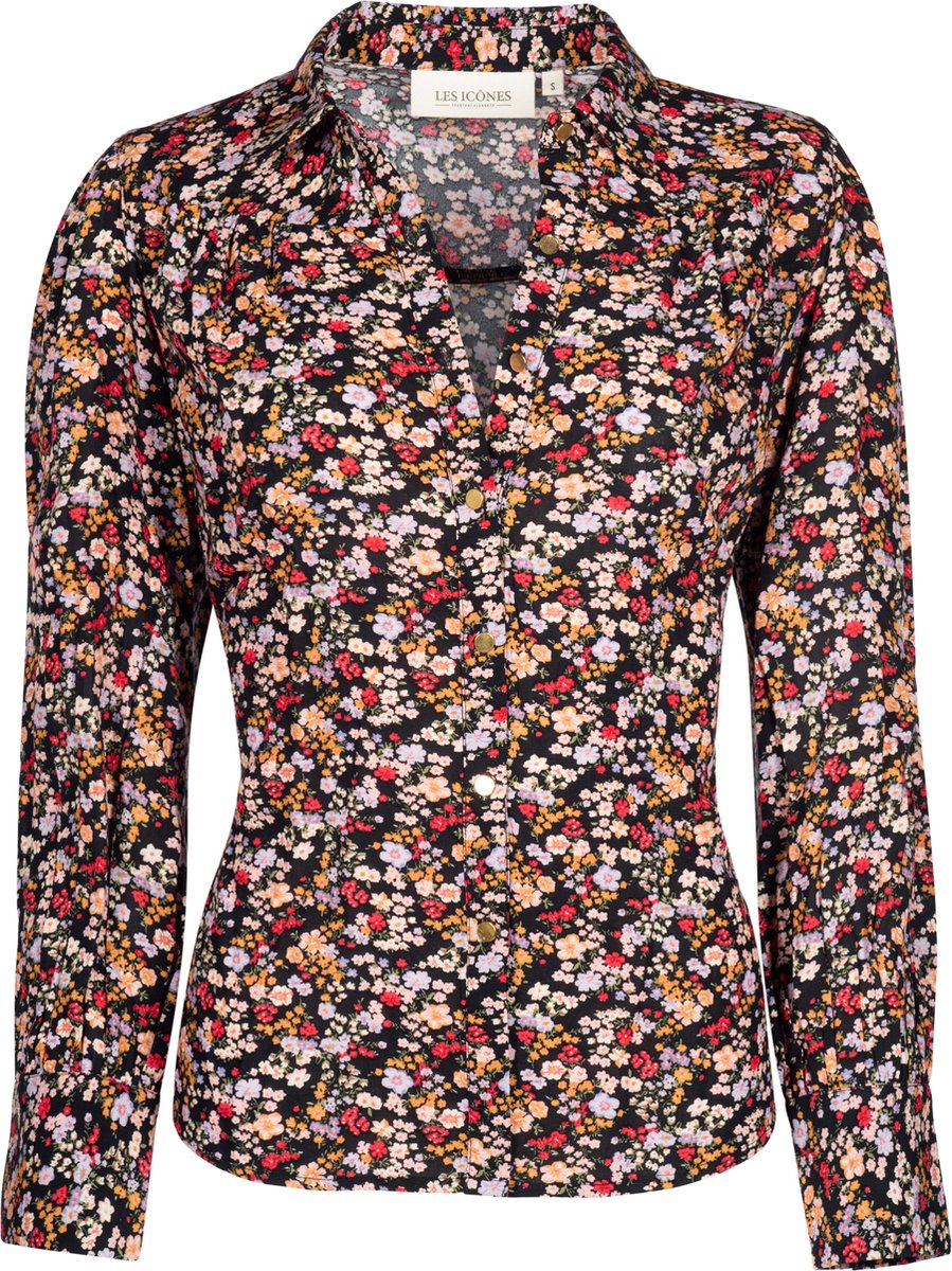 Les Icônes - Joan Blouse Black Flower - Blouse - Bloem - S