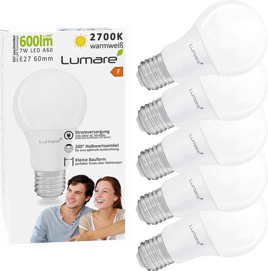 Ampoule LED Lumare 7W A60 Forme Goutte | Ampoule LED Culot E27 Wit Chaud  2700K |... | bol.com