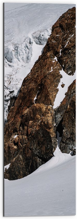 WallClassics - Dibond - Bruine Berg met Sneeuw - 30x90 cm Foto op Aluminium (Wanddecoratie van metaal)