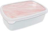 Broodtrommel Wit - Lunchbox - Brooddoos - Marmer - Roze - Wit - Luxe - Marmerlook - 18x12x6 cm - Volwassenen