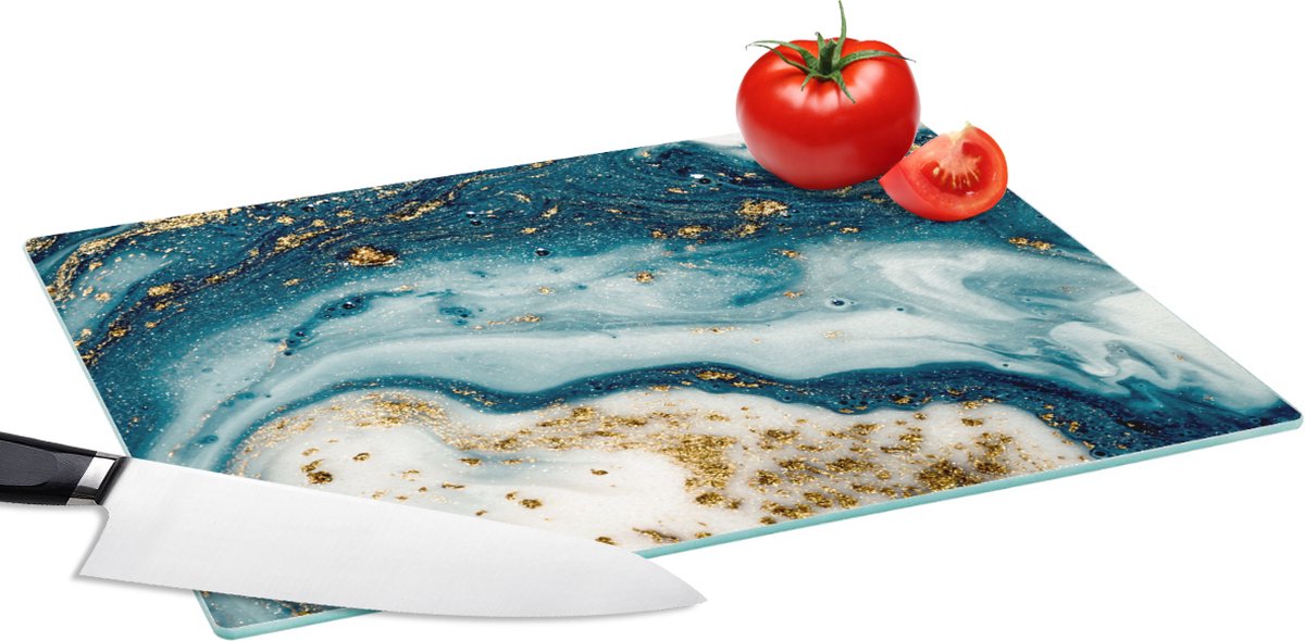 Glazen Snijplank - 39x28 - Marmer - Verf - Glitter - Goud - Snijplanken Glas