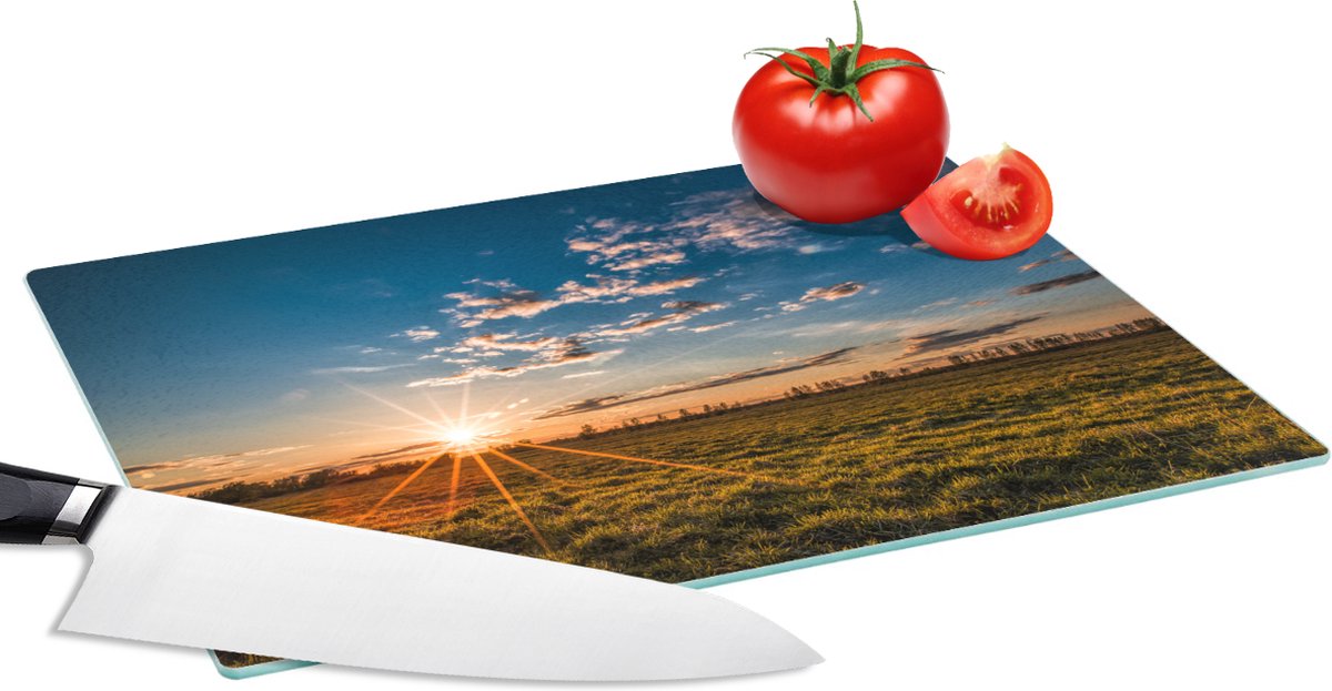 Glazen Snijplank - 28x20 - Zonsondergang - Natuur - Wolken - Gras - Snijplanken Glas