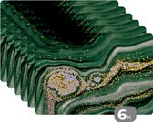 Placemat - Placemats kunststof - Marmer - Goud - Glitter - Groen - Marmerlook - Luxe - 45x30 cm - 6 stuks - Hittebestendig - Anti-Slip - Onderlegger - Afneembaar