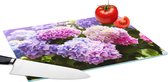 Glazen Snijplank - 39x28 - Bloemen - Hortensia - Roze - Bladeren - Zon - Snijplanken Glas