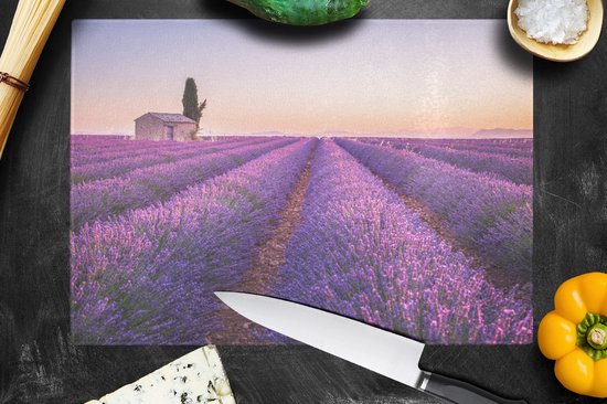 Planche à découper en Verres - 39x28 - Lavande - Coucher de soleil - Violet - Fleurs - Planches à découper en Glas