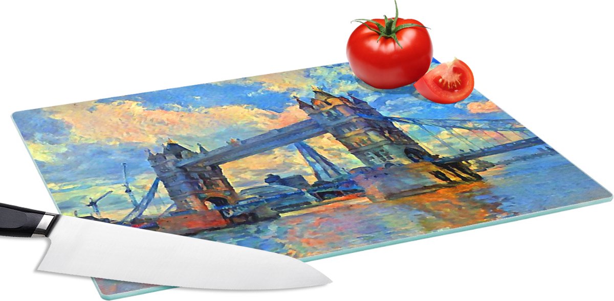Glazen Snijplank - 39x28 - Schilderij - Londen - Brug - Olieverf - Snijplanken Glas