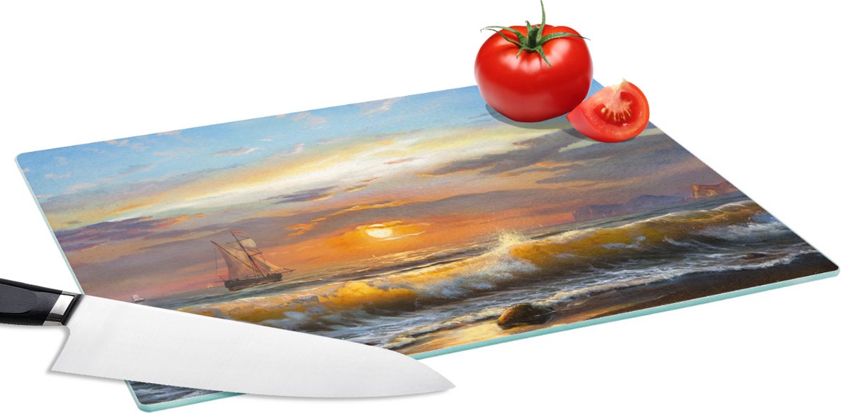 Glazen Snijplank - 39x28 - Schilderij - Water - Zeilboot - Olieverf - Snijplanken Glas