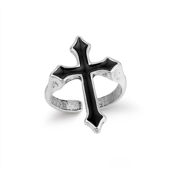 WiseGoods Luxe Gothic Kruis Ring - Ringen Dames - Punk Design - Sieraad - Sieraden - Cadeau - Kleding Accessoires - Cross - Zwart
